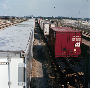 883117 Afbeelding van containertreinen op het emplacement Waalhaven-Zuid te Rotterdam.
